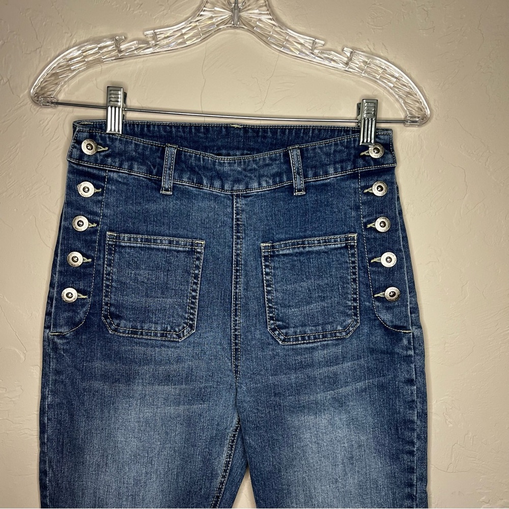 Miu Miu Sailor Button Front High Rise Flare Crop Denim Jeans - Picture 3 of 11